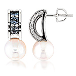 Color change garnet,akoya pearl,diamond and white gold earrings.