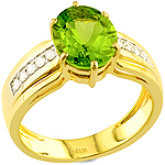 Green peridot and white diamond gold ring.