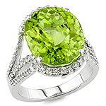 Green tourmaline and white diamond gold ring.