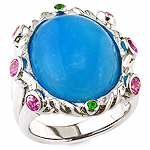 Hemimorphite,pink sapphire,tsavorite, and silver ring.