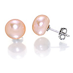 Mabe shaped freshwater peach pearl sterling silver stud earrings