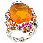Opal, spessartite, ruby and silver ring.