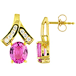 Pink sapphire ,white diamond and yellow gold earrings