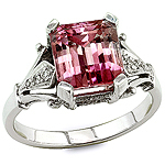 Pink tourmaline and white diamond gold ring.