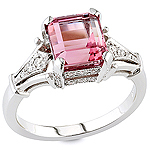 Pink tourmaline and white diamond gold ring.