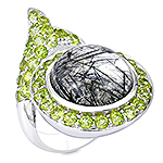 Quartz, peridot and silver ring.