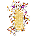 Quartz, spessatite, amethyst, malaia, rhodolite, sapphire and silver pendant