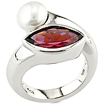 Rhodolite,pearl and silver ring.