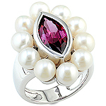 Rhodolite,pearl and silver ring.