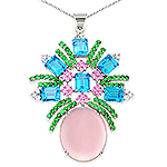 Rose quartz,sapphire,tsavorite,topaz and silver pendant.