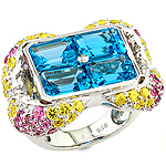 Sapphire, ruby, topaz and silver ring