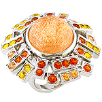 Sunstone,spessartite,clinohumite,yellow sapphire and silver ring.