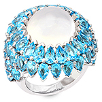 Topaz, moonstone and silver ring