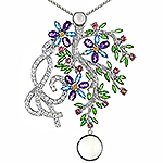 Tsavorite, sapphire, malaia garnet, amethyst, moonstone , topaz and silver pendant