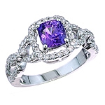 Violet sapphire and white diamond gold ring.